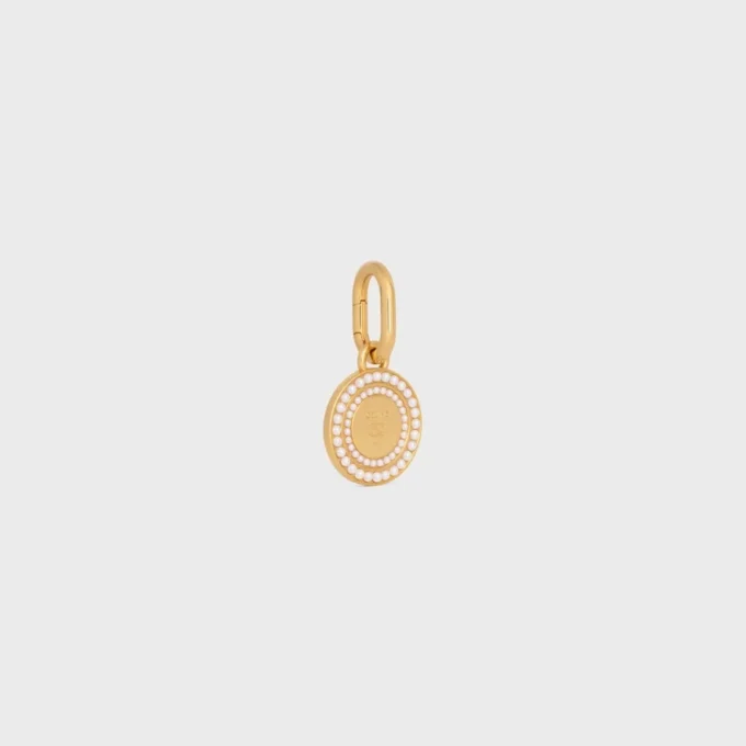Anhänger Perlenmedaille aus Kunstharzperlen und Messing mit Goldfinish Anhänger Perlenmedaille aus Kunstharzperlen und Messing mit Goldfinish