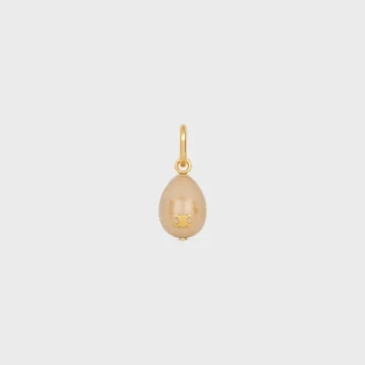 Anhänger „Stone Egg“ aus Botticino und Messing mit Goldfinish