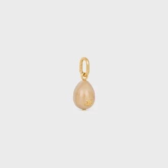 Anhänger „Stone Egg“ aus Botticino und Messing mit Goldfinish