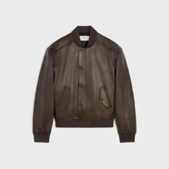 Aviator-Teddyjacke aus genarbtem Kalbsleder