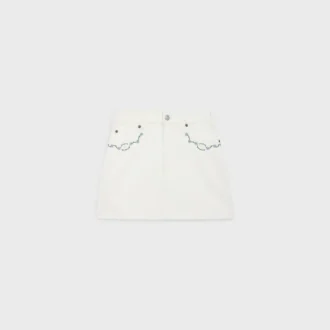 Bestickter Minirock aus Raw-Wash-Denim in Weiß