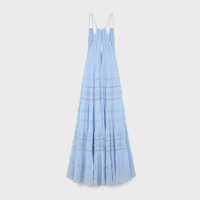 Besticktes langes Kleid aus Baumwoll-Seiden-Crepon Besticktes langes Kleid aus Baumwoll-Seiden-Crepon