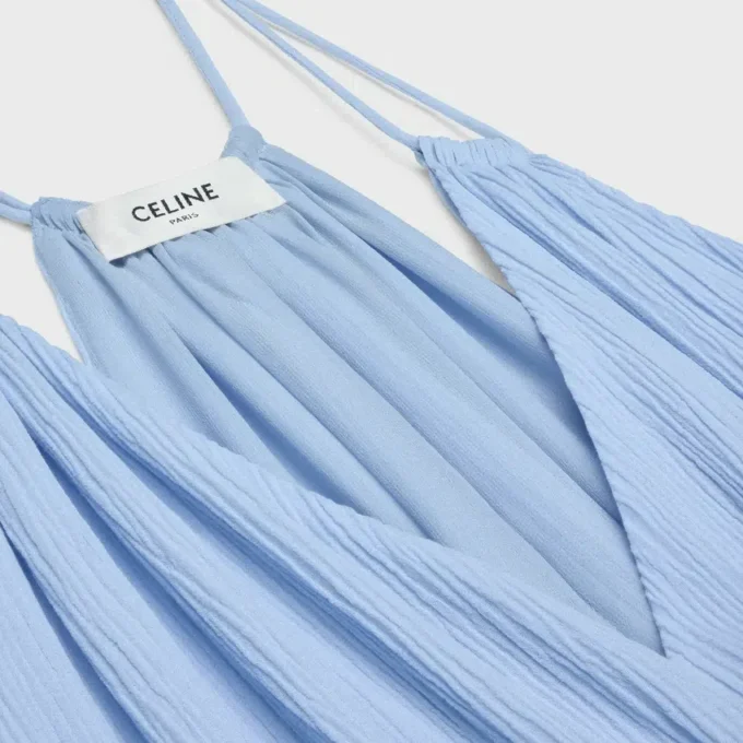 Besticktes langes Kleid aus Baumwoll-Seiden-Crepon Besticktes langes Kleid aus Baumwoll-Seiden-Crepon