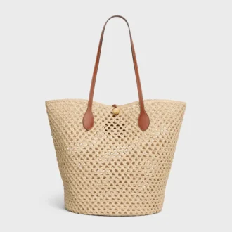 Bucket Triomphe Beads Basket aus Raffia und Kalbsleder