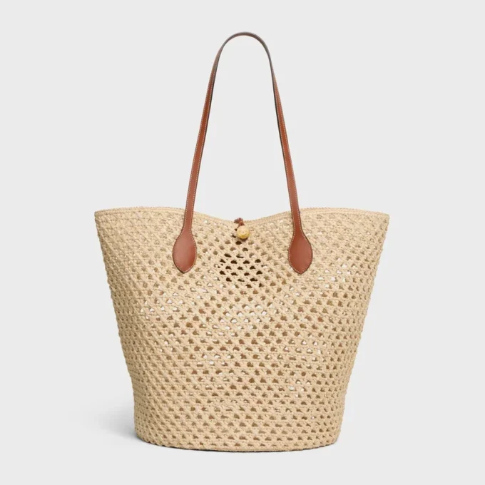 Bucket Triomphe Beads Basket aus Raffia und Kalbsleder