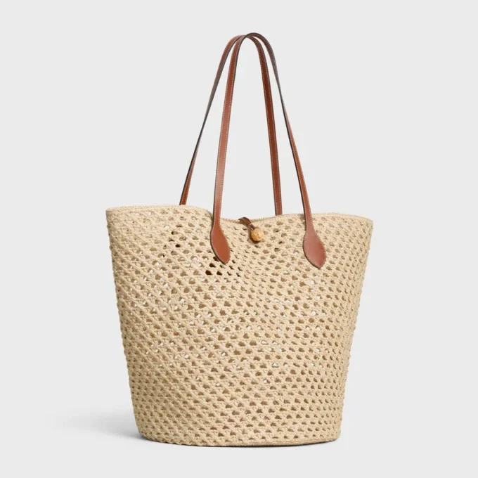 Bucket Triomphe Beads Basket aus Raffia und Kalbsleder