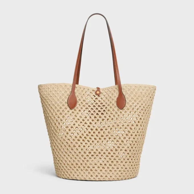 Bucket Triomphe Beads Basket aus Raffia und Kalbsleder