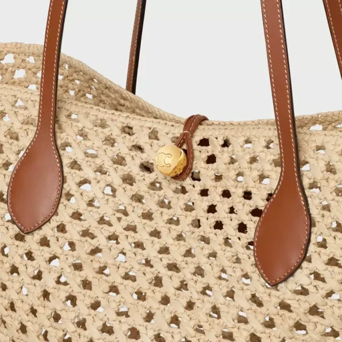 Bucket Triomphe Beads Basket aus Raffia und Kalbsleder