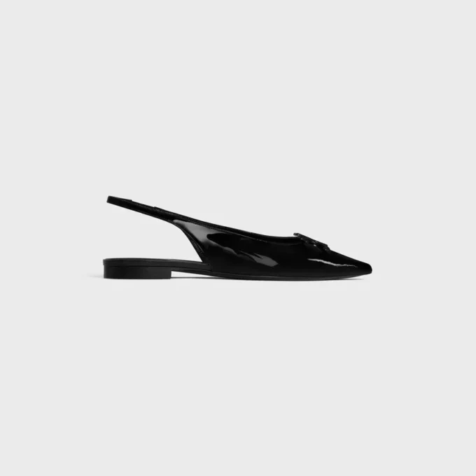 CELINE Alma Triomphe flacher Slingback aus lackiertem Kalbsleder CELINE Alma Triomphe flacher Slingback aus lackiertem Kalbsleder