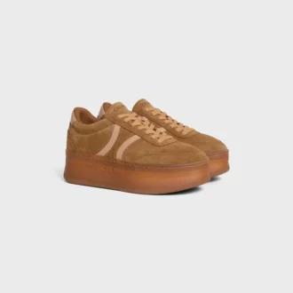 CELINE – Block-Sneaker mit Triomphe-Verzierung hinten und Keilsohle aus Wildkalbsleder und Kalbsleder