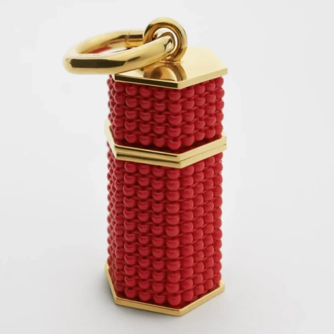 CELINE Charms Säulenförmige Perlenbox aus Perlen und Messing mit Goldfinish
