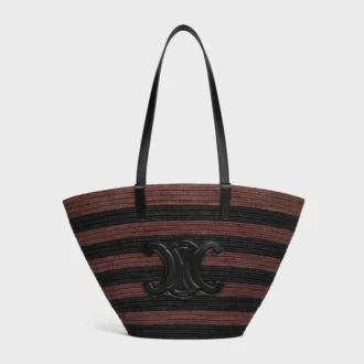 Celine Classic Panier Couffin aus gestreiftem Raffia und Kalbsleder
