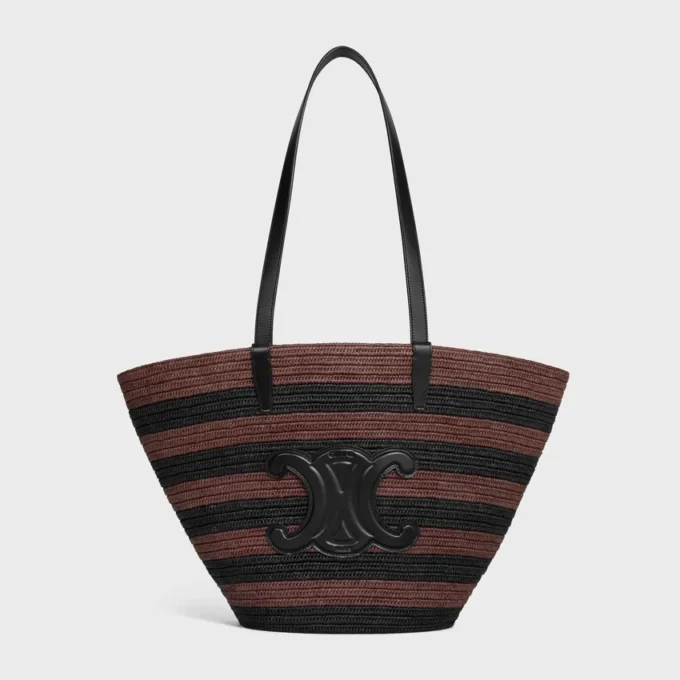 Celine Classic Panier Couffin aus gestreiftem Raffia und Kalbsleder