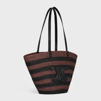 Celine Classic Panier Couffin aus gestreiftem Raffia und Kalbsleder