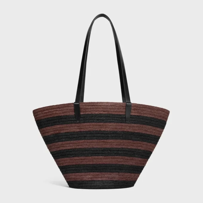 Celine Classic Panier Couffin aus gestreiftem Raffia und Kalbsleder