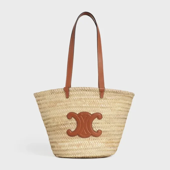 CELINE Classic Panier in mittlerer Größe aus Palmblättern und Kalbsleder CELINE Classic Panier in mittlerer Größe aus Palmblättern und Kalbsleder