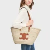 CELINE Classic Panier in mittlerer Größe aus Palmblättern und Kalbsleder CELINE Classic Panier in mittlerer Größe aus Palmblättern und Kalbsleder