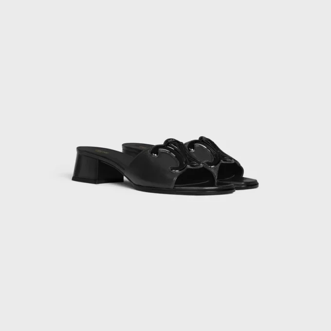 CELINE Clemence Pantolette aus Lammleder und lackiertem Kalbsleder CELINE Clemence Pantolette aus Lammleder und lackiertem Kalbsleder