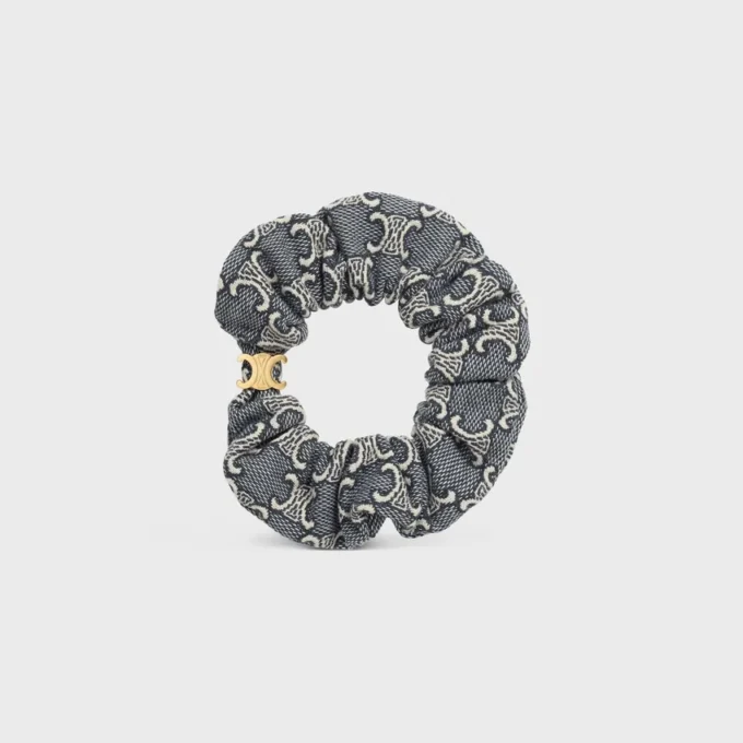 CELINE Jacquard Triomphe Scrunchy aus Baumwolle, Polyester, Polyamid und Messing mit Goldfinish