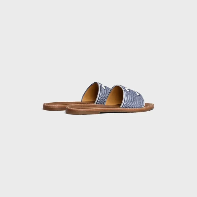 CELINE Lympia Pantolette aus gestreiftem Textil mit Triomphe CELINE Lympia Pantolette aus gestreiftem Textil mit Triomphe