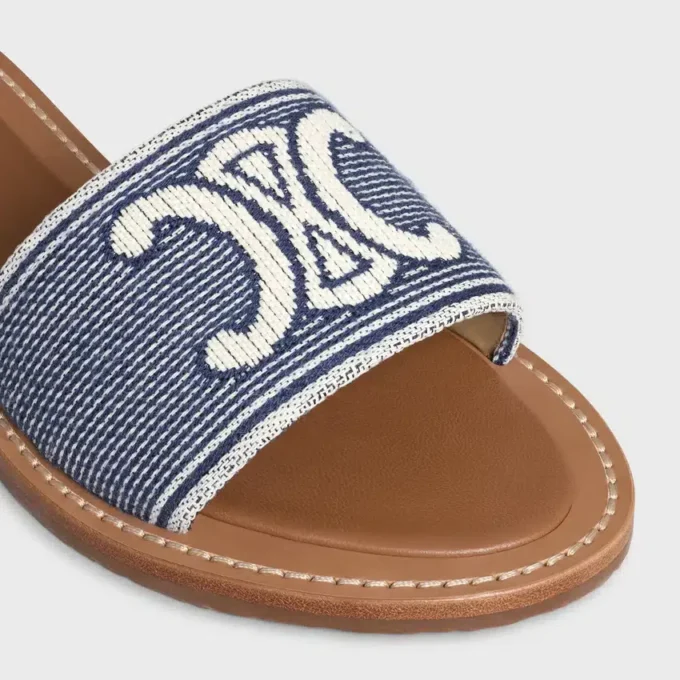 CELINE Lympia Pantolette aus gestreiftem Textil mit Triomphe CELINE Lympia Pantolette aus gestreiftem Textil mit Triomphe