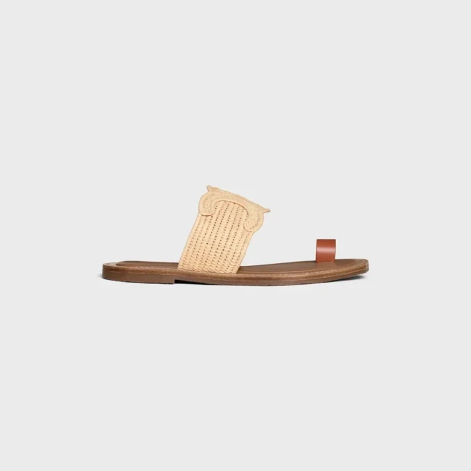 CELINE Lympia Sandale aus Raffia und Kalbsleder