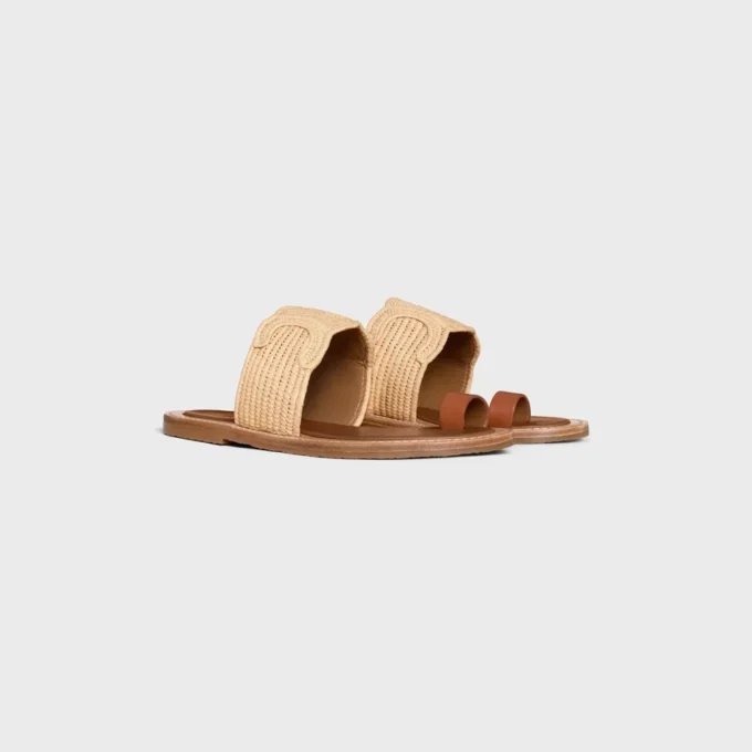 CELINE Lympia Sandale aus Raffia und Kalbsleder