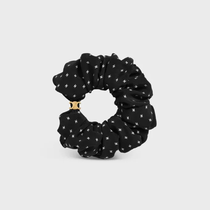 CELINE Micro Triomphe Scrunchy aus Seide und Messing mit Goldfinish