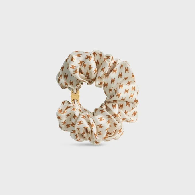 CELINE Mini Triomphe Scrunchy aus Seide und Messing mit Goldfinish