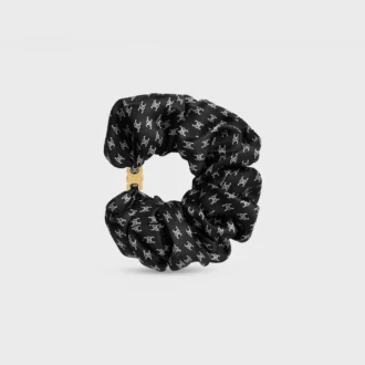 CELINE Mini Triomphe Scrunchy aus Seide und Messing mit Goldfinish CELINE Mini Triomphe Scrunchy aus Seide und Messing mit Goldfinish