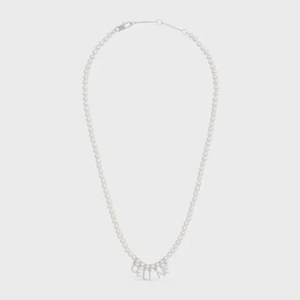 CELINE Monochroms Halskette aus Glasperlen und Messing mit Rhodium-Finish