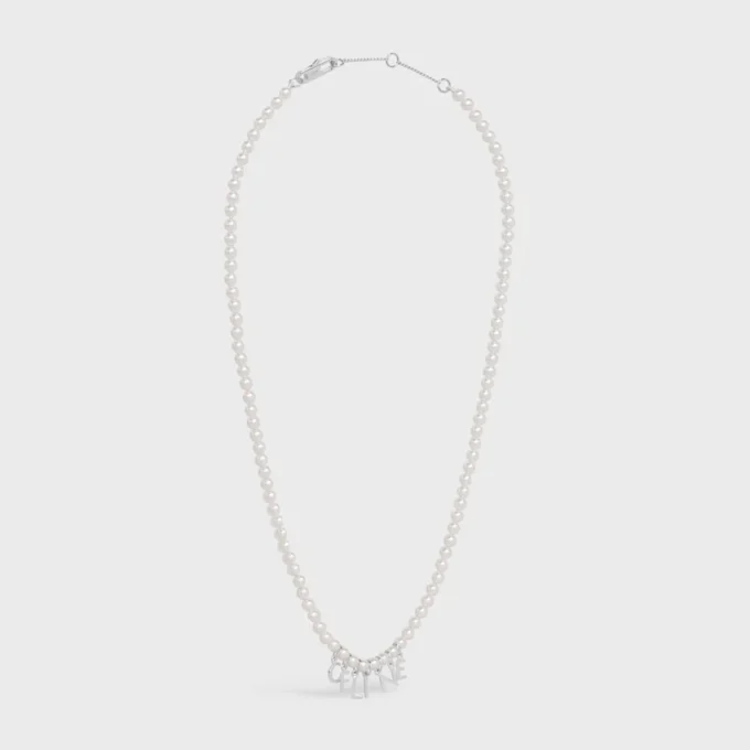 CELINE Monochroms Halskette aus Glasperlen und Messing mit Rhodium-Finish