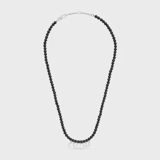 CELINE Monochroms Perlenkette aus Onyx und Messing mit Rhodium-Finish