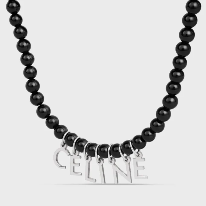CELINE Monochroms Perlenkette aus Onyx und Messing mit Rhodium-Finish CELINE Monochroms Perlenkette aus Onyx und Messing mit Rhodium-Finish