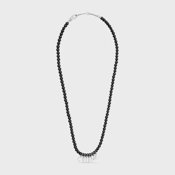 CELINE Monochroms Perlenkette aus Onyx und Messing mit Rhodium-Finish CELINE Monochroms Perlenkette aus Onyx und Messing mit Rhodium-Finish