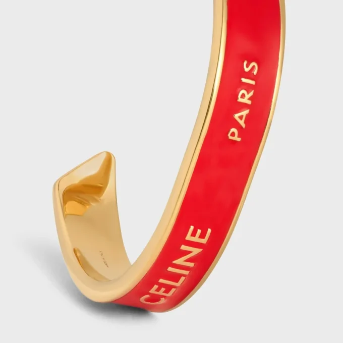CELINE Ribbon Small Cuff aus Emaille und Messing mit Goldfinish