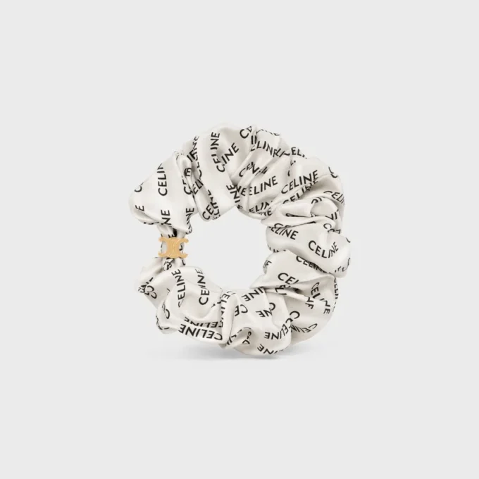 CELINE Scrunchy Rayure aus Seide und Messing mit Goldfinish