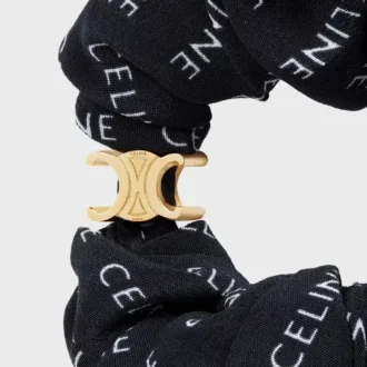 CELINE Scrunchy Rayure aus Seide und Messing mit Goldfinish CELINE Scrunchy Rayure aus Seide und Messing mit Goldfinish