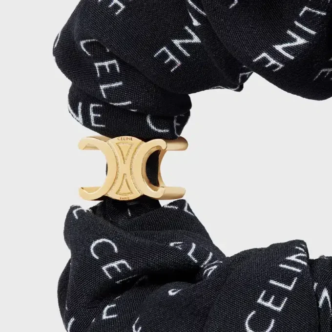 CELINE Scrunchy Rayure aus Seide und Messing mit Goldfinish
