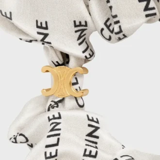 CELINE Scrunchy Rayure aus Seide und Messing mit Goldfinish CELINE Scrunchy Rayure aus Seide und Messing mit Goldfinish