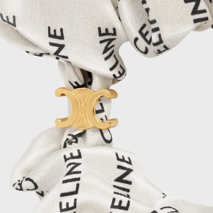 CELINE Scrunchy Rayure aus Seide und Messing mit Goldfinish