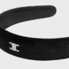 CELINE-Stirnband mit Prägung aus Kalbsleder, Polyester und Messing mit Rhodium-Finish