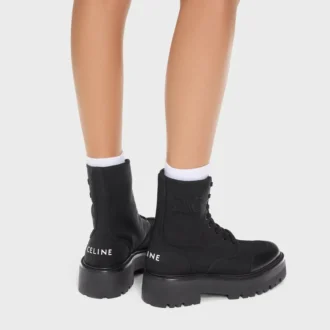 CELINE voluminöser Schnürstiefel aus Nylon und glänzendem Stierleder