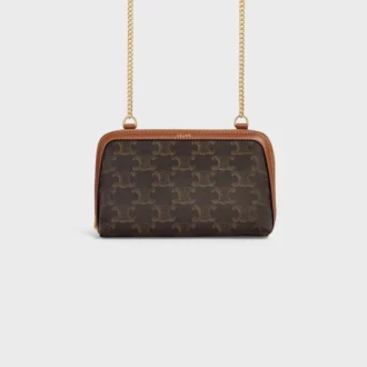 Clutch mit Kette aus Triomphe Canvas und Lammleder