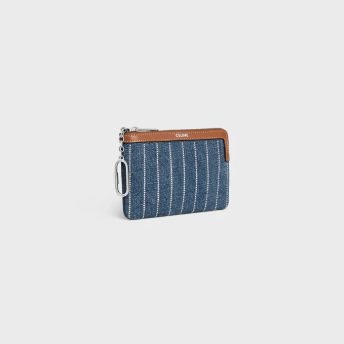 Geldbörse aus gestreiftem Denim mit Strass