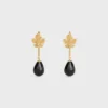 Green Thumb Leaf Ohrring aus Onyx und Messing mit Goldfinish