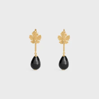 Green Thumb Leaf Ohrring aus Onyx und Messing mit Goldfinish