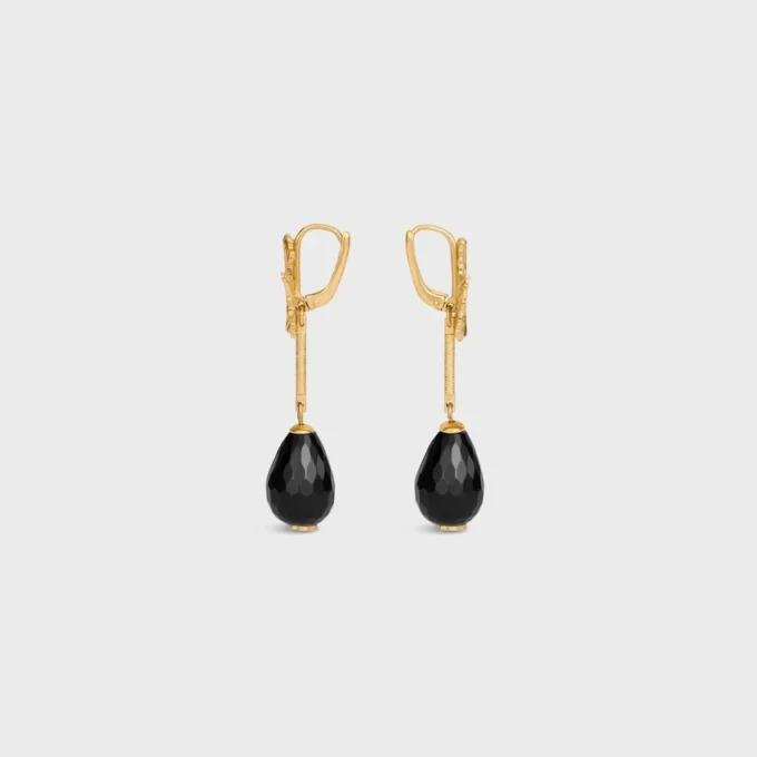 Green Thumb Leaf Ohrring aus Onyx und Messing mit Goldfinish