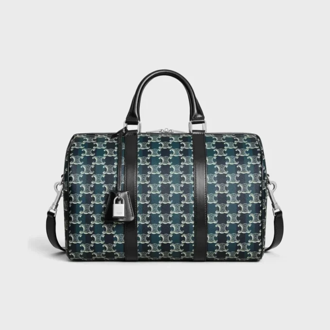 Große Boston-Tasche aus gestreiftem Triomphe Canvas und Kalbsleder
