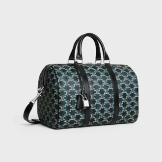 Große Boston-Tasche aus gestreiftem Triomphe Canvas und Kalbsleder